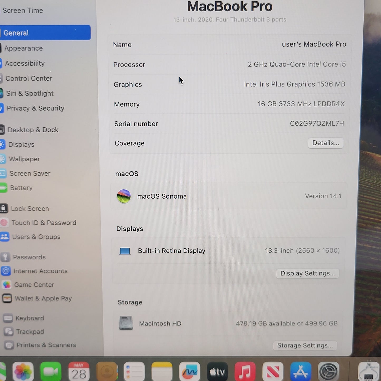 2020 Apple MacBook Pro 13.3" i5 2.0GHz 16GB RAM 512GB SSD Space Gray A2251