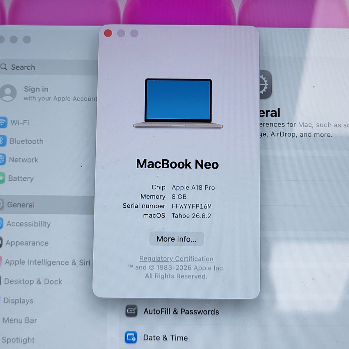 2026 Apple MacBook Neo 13" A18 Pro 5C GPU 8GB RAM 256GB SSD