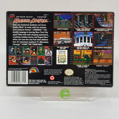 Spider Man Venom Maximum Carnage Super Nintendo SNES 1994 LJN Boxed Game