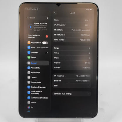 WiFi Only Apple iPad Mini 6th Gen 64GB Space Gray MK7M3LL/A