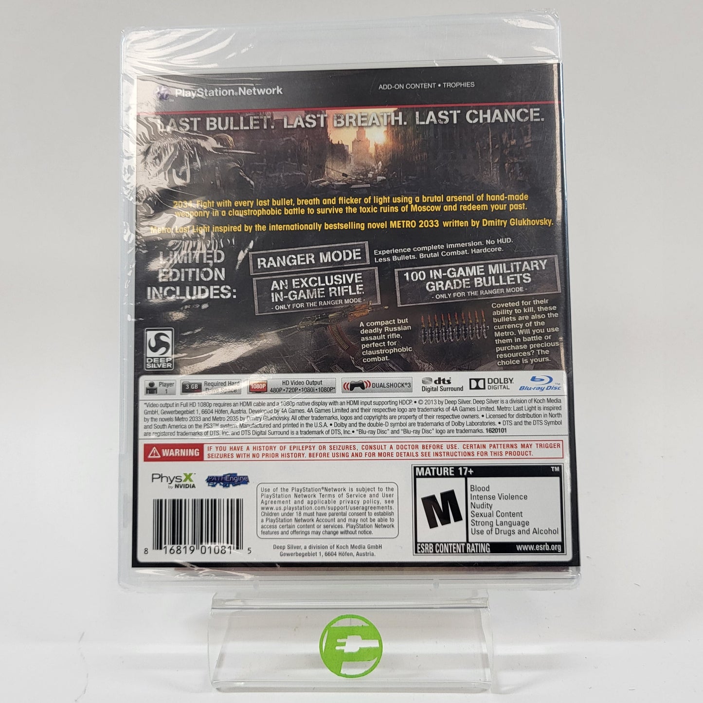 New Metro: Last Light Limited Edition (Sony PlayStation 3 PS3, 2013)