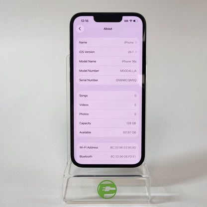 Factory Unlocked Apple iPhone 16e 128GB Black MD0D4LL/A