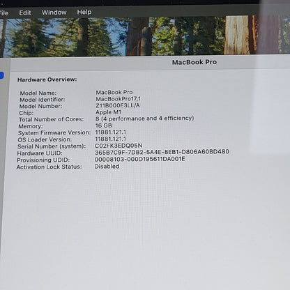 2020 Apple MacBook Pro 13.3" M1 8C GPU 3.2GHz 16GB RAM 256GB SSD A2338