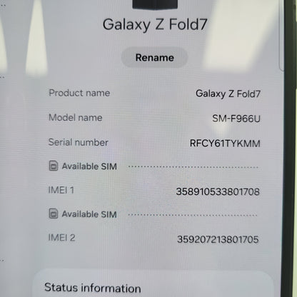 GSM Unlocked Samsung Galaxy Z Fold7 12GB RAM 256GB SM-F966U Jetblack