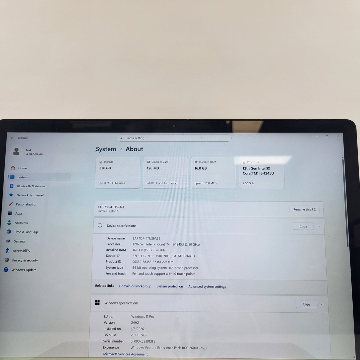 Microsoft Surface Laptop 5 1951 13.5" i5-1245U  2.5GHz 16GB RAM 256GB SSD