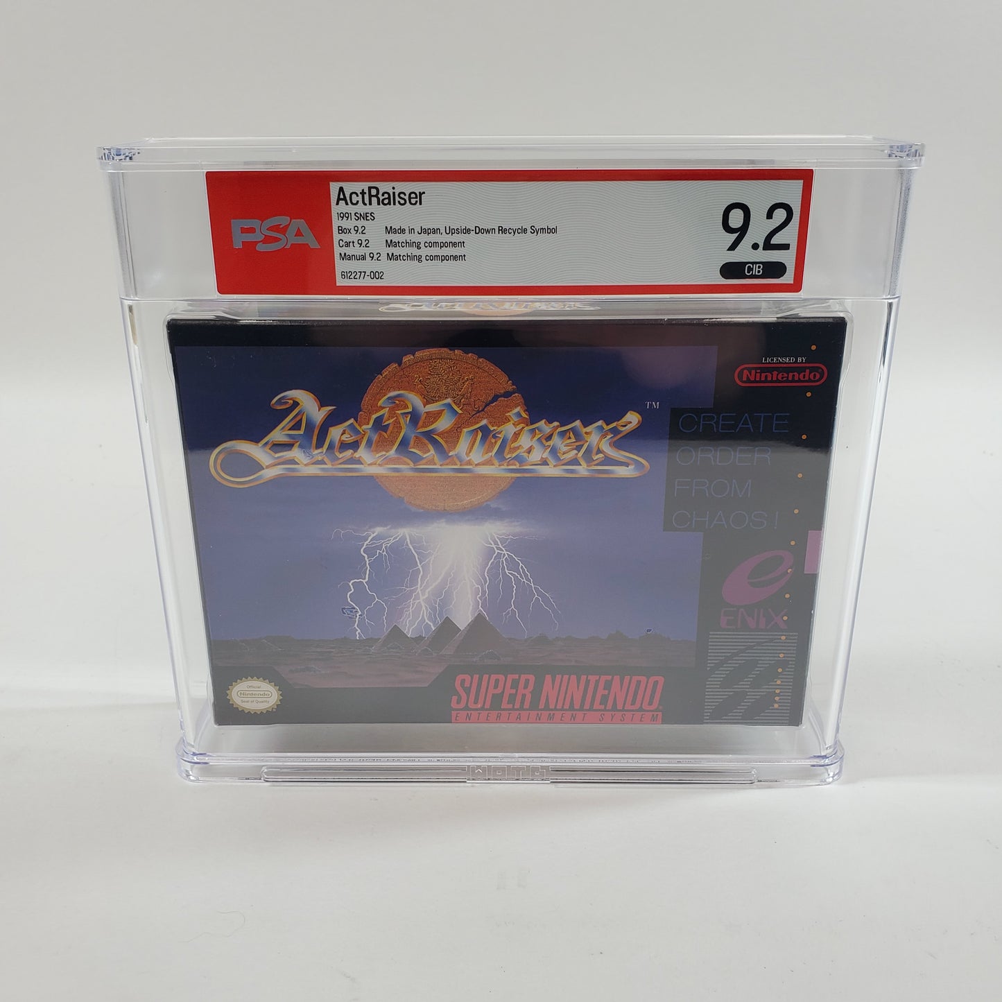 ActRaiser (Super Nintendo SNES, 1991) PSA 9.2 CIB Upside-Down Recycle Symbol, First Production