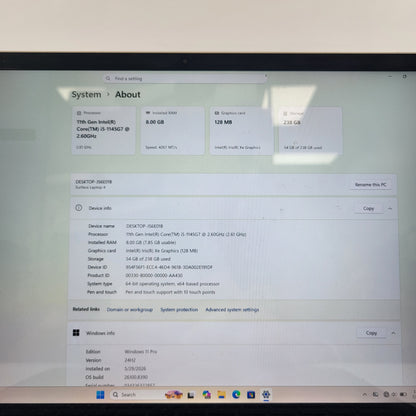 Microsoft Surface Laptop 4 1950 13.5" i5-1145G7 2.6GHz 8GB RAM 256GB SSD