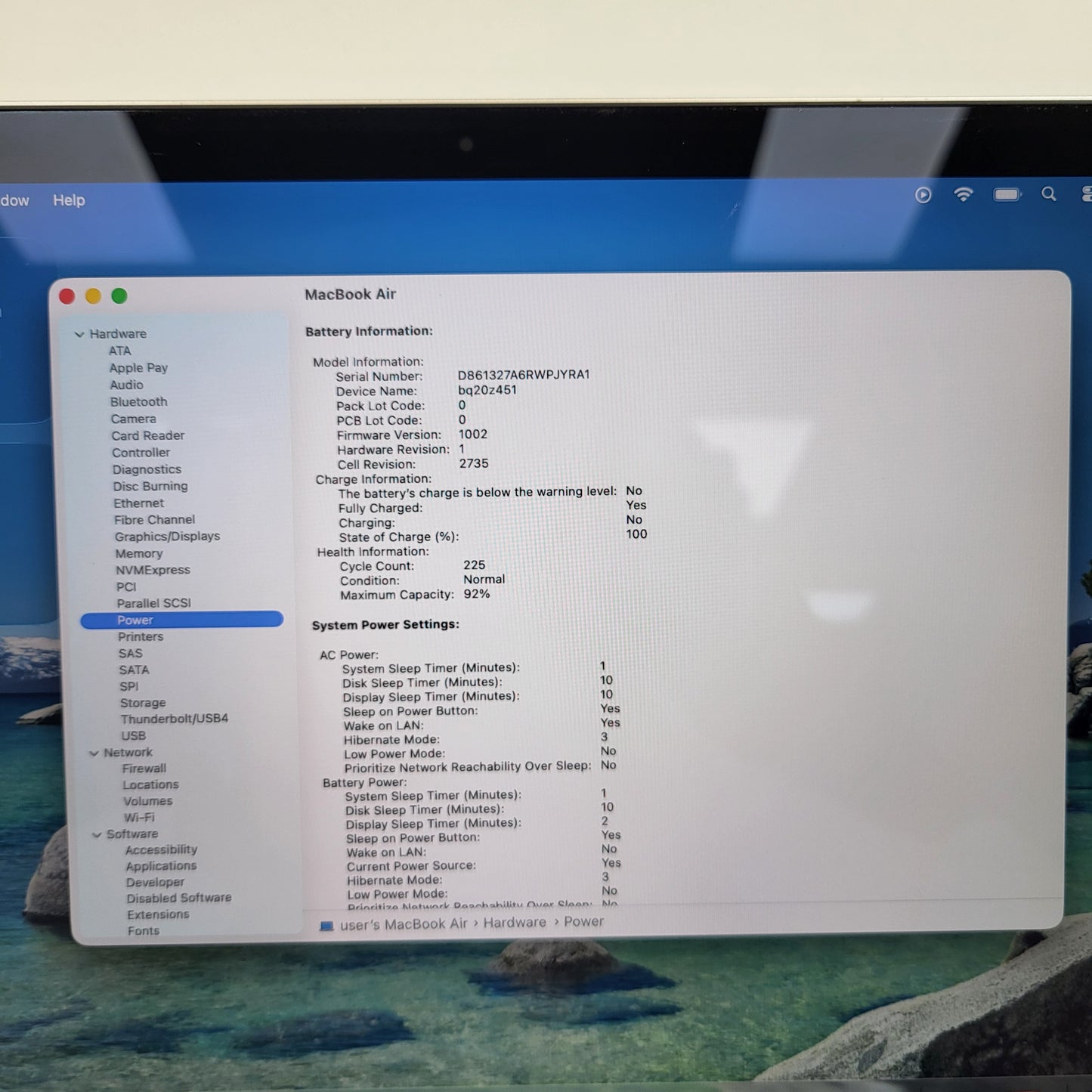 2020 Apple MacBook Air 13.3" M1 8C GPU 3.2GHz 8GB RAM 256GB SSD A2337