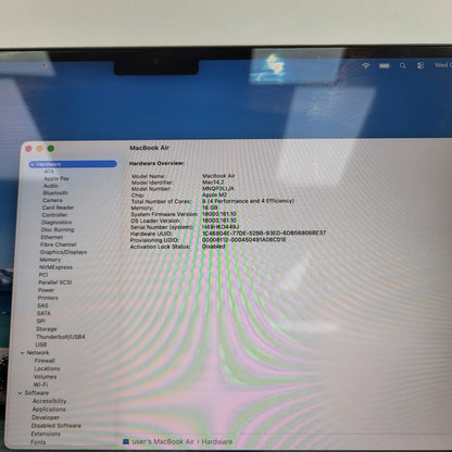2022 Apple MacBook Air 13.6" M2 10C GPU 3.5GHz 16GB RAM 1TB SSD A2681