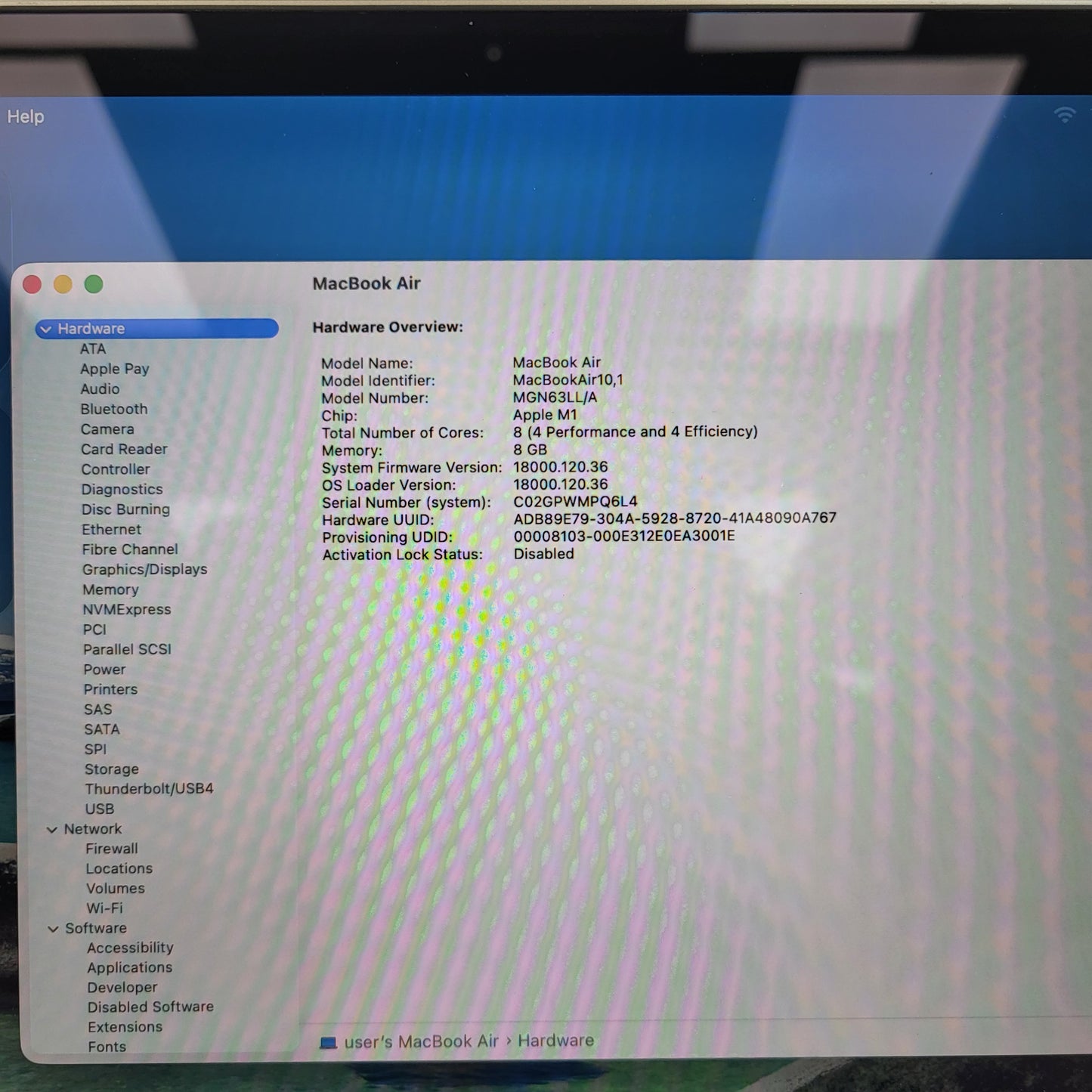2020 Apple MacBook Air 13.3" M1 7C GPU 3.2GHz 8GB RAM 256GB SSD A2337 READ