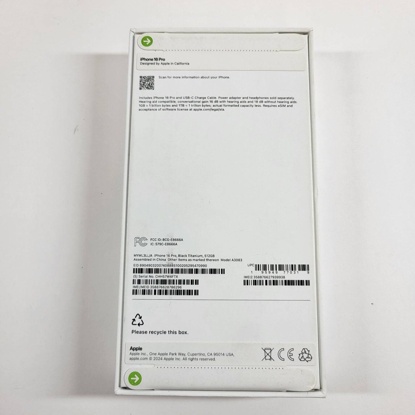 New Unlocked Apple iPhone 16 Pro 512GB BLACK A3038