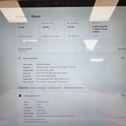 Microsoft Surface Book 3 1899 15" i7-1065G7 1.5GHz 32GB RAM 512GB SSD