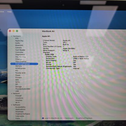 2020 Apple MacBook Air 13.3" M1 7C GPU 3.2GHz 8GB RAM 256GB SSD A2337 READ