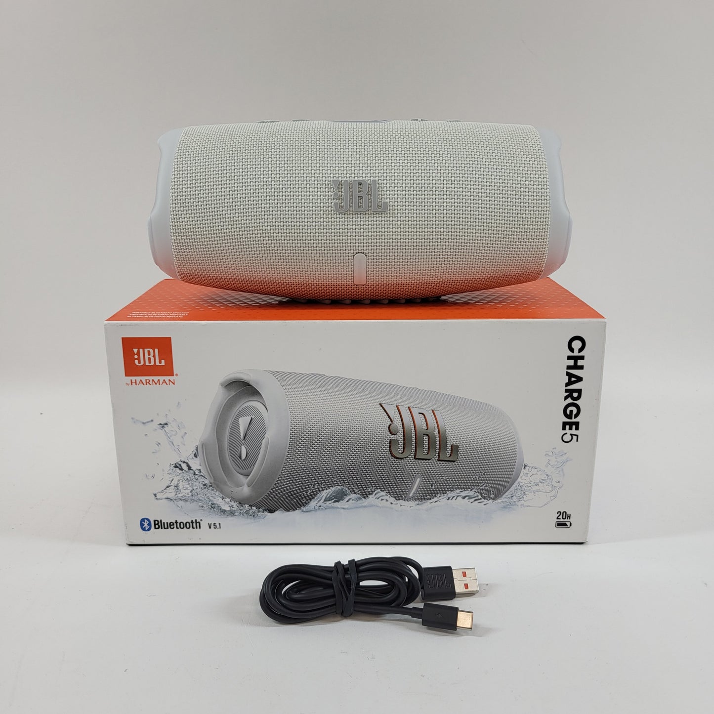 JBL Charge 5 Portable Waterproof Bluetooth Speaker White JBLCHARTGE5WTAMCSTM
