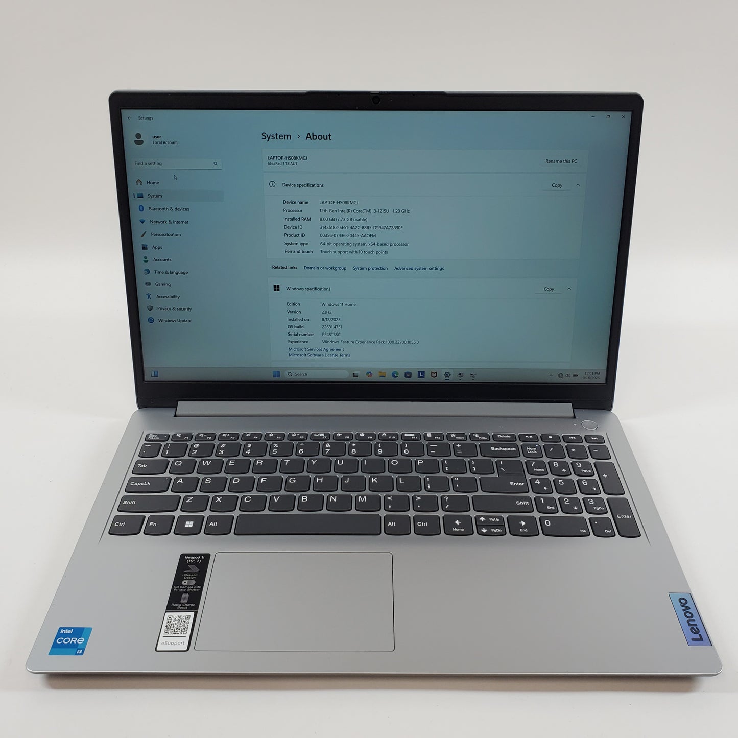 Lenovo IdeaPad 15IAU7 TYPE 82QD 15.6" i3-1215U 1.2GHz 8GB RAM 256GB SSD