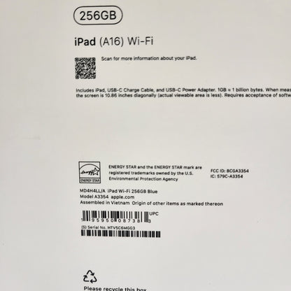 New WiFi Only Apple iPad 11" (A16) 256GB Blue MD4H4LL/A
