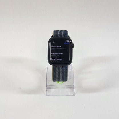 GPS Only Apple Watch Series 8 45MM Midnight Aluminum Anchor Blue Braided Solo 