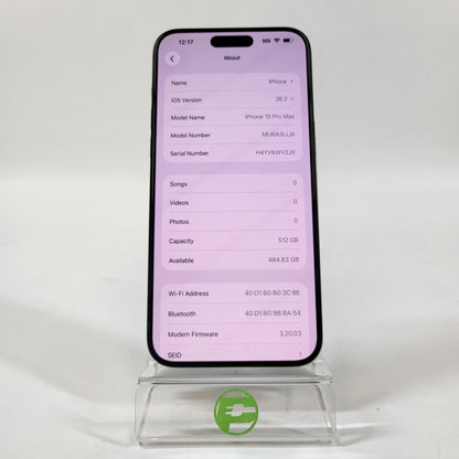 Factory Unlocked Apple iPhone 15 Pro Max 512GB Black Titanium MU6A3LL/A