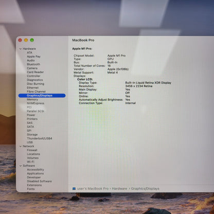 2021 Apple MacBook Pro 16" M1 Pro 16C GPU 3.2GHz 16GB RAM 512GB SSD MK183LL/A