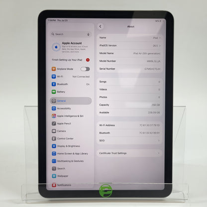 WiFi Only Apple iPad Air 5th Gen 256GB Space Gray MM9L3LL/A