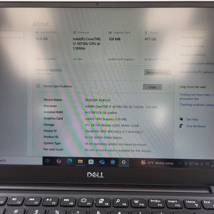 Dell xps 13 7390 P82G 13.3" i7-10710u 1.1GHz 16GB RAM 512GB SSD READ